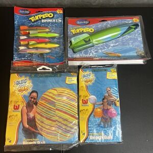 RARE 48" Jumbo Surf & Sun Beach Ball Blue Striped Glossy Vinyl NOS Vintage 2002